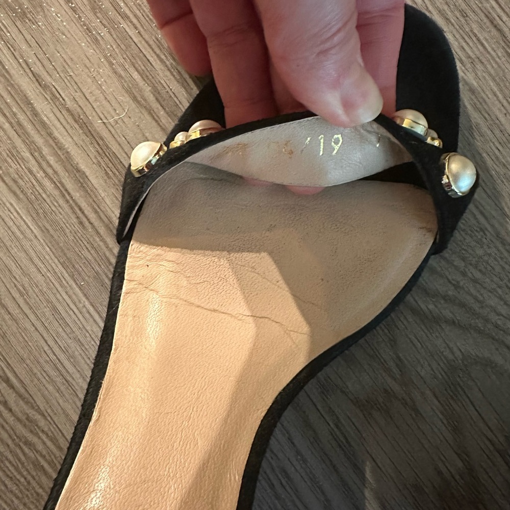 Stuart Weitzman nearlynude nudist more pearls chunky heel black suede 7 - Picture 8 of 12